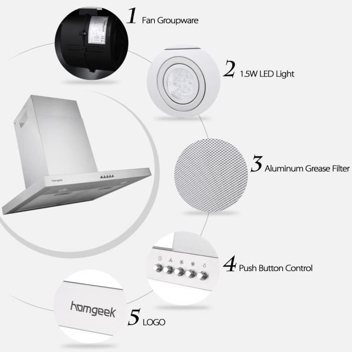 Homgeek 400CFM T-Shape Hotte mural haut de gamme2