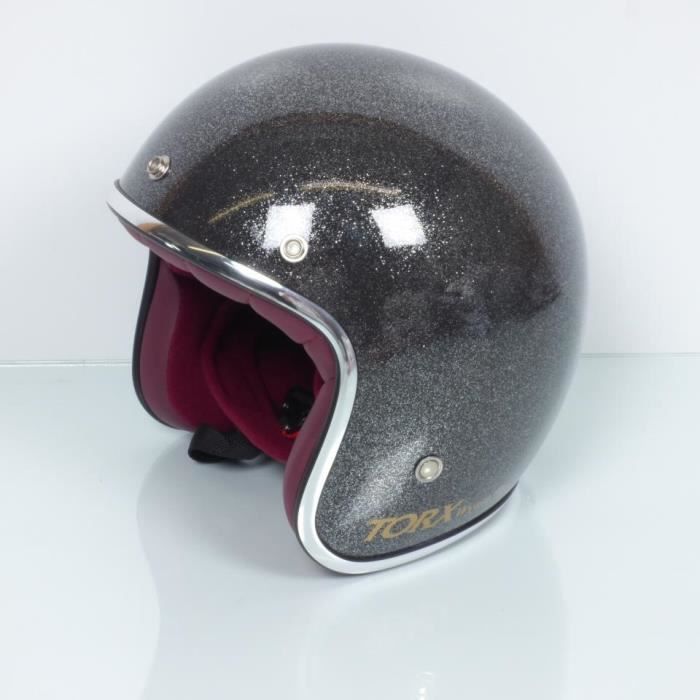 Casque Jet Bol Torx Wyatt Glitter Gris Anthracite Moto Vintage