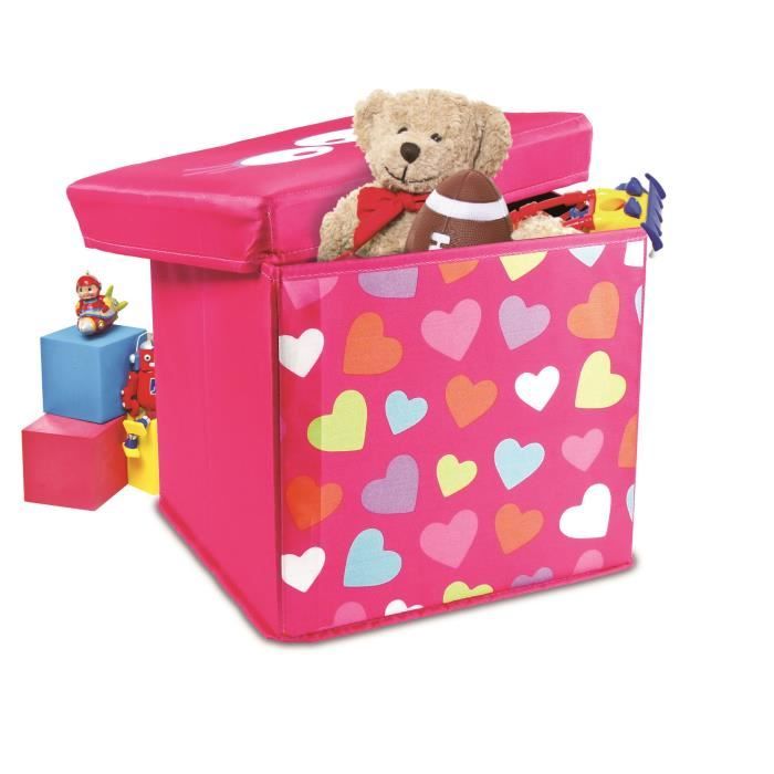 MY NOTE DECO Coffre a jouet / Pouf de rangement enfant Rose