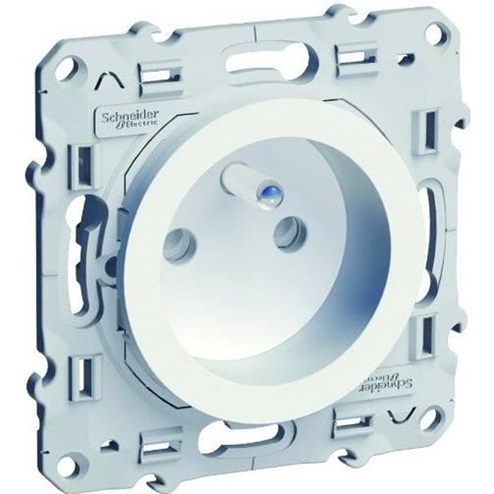 SCHNEIDER ELECTRIC Prise de courant avec terre 2P+T avec éclipses Odace 230 V blanc