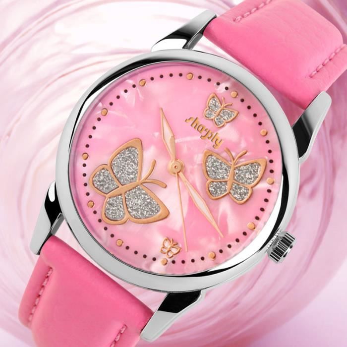 SHARPHY® Montre Enfant Fille de Marque Jolie Papillon Rose ...