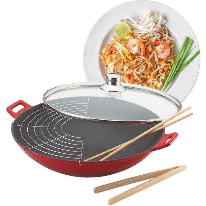 rouge 36 cm   Achat / Vente CUISSON ORIENTALE wok fonte rouge 36