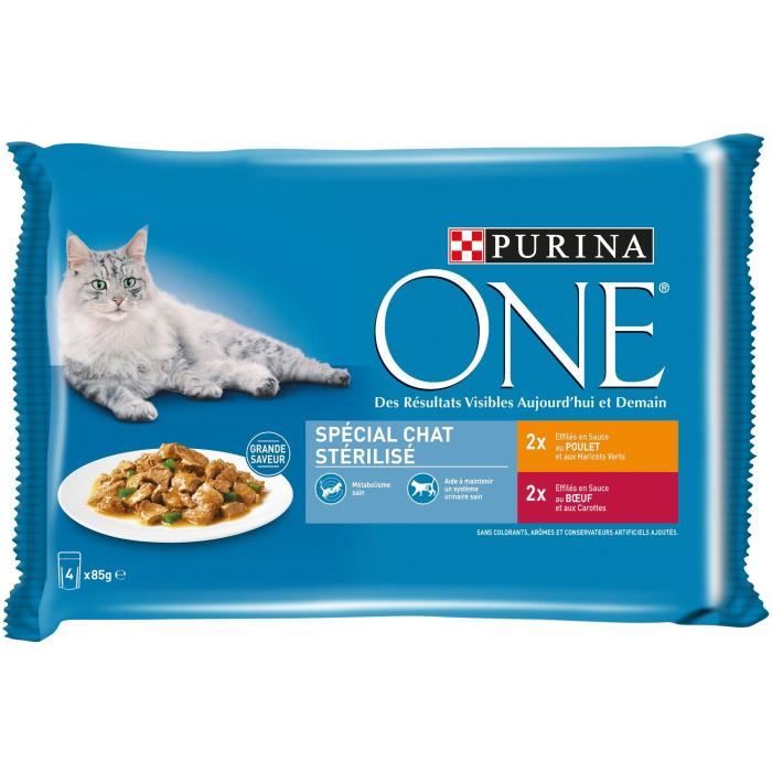 PURINA ONE Sachets fraicheur au poulet et buf Pour chat sterilise adulte 4 x 85 g