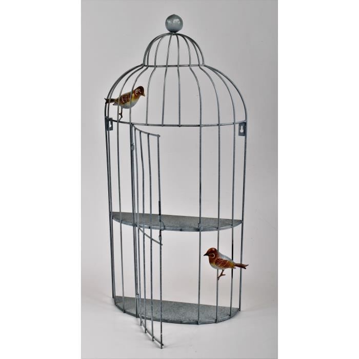Décoration murale Cage à Oiseaux 2 Etageres - L 38 x P 11 x H 80,5 cm