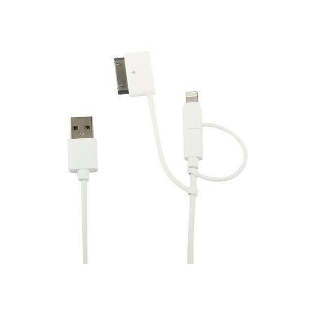 MUVIT SPRING Cable 3EN1 MICRO USB 30 PIN Lightning 1M 24A Blanc