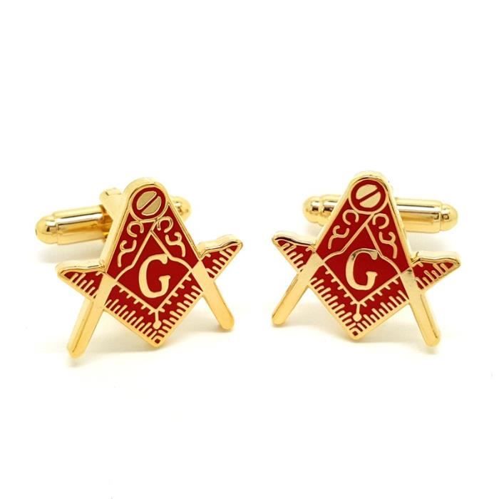 BOBIJOO Jewelry Boutons de Manchette Franc Ma/çon Laiton Dor/é /à lor Fin Email Bleu Ma/çonnerie Masonic Freemason