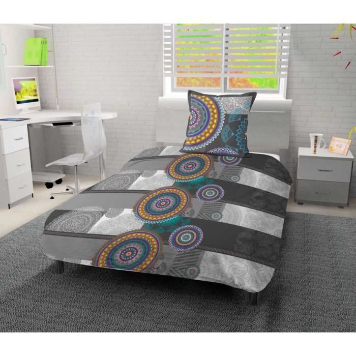 Housse De Couette 2 Places 240x220 Cm - 100% Coton 57 Fils, Fermeture Boutons, Gris - Marque Cosy-DESTOCK
