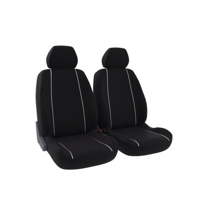 DBS San Diego Jeu de 2 Housses Universelles Sièges Avant en Polyester Noir avec Joncs Blanc