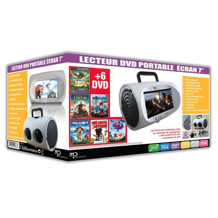 LECTEUR DVD PORTABLE ECRAN 7,5' + 6DVD