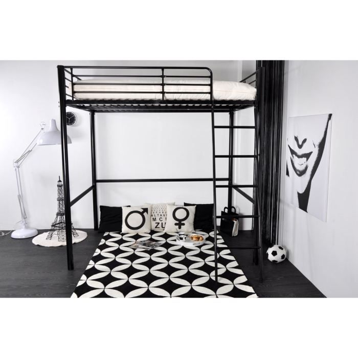 ROCK Lit Mezzanine 140x190cm Noir - Achat / Vente lits ...