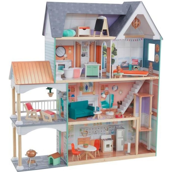 KidKraft - Maison de poupées en bois Dahlia - 65987 - 30 accessoires inclus - son et lumière - assemblage EZkraft