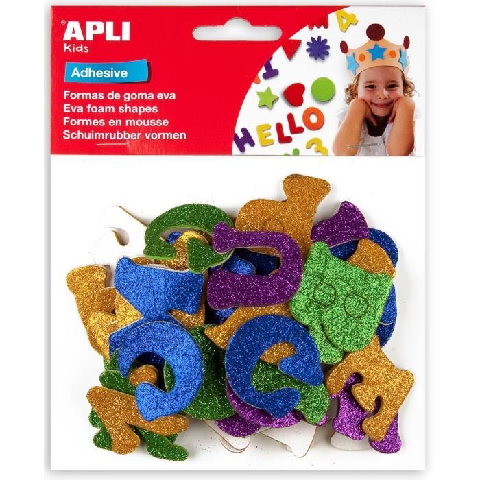 APLI Sachet de 52 lettres En mousse - Adhésive à paillettes