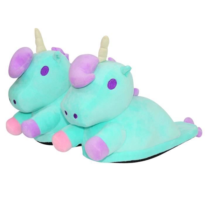 Bcht xz172vert38 Hiver En Homme Populaire Peluche Pantoufles Femme Licorne Pegasus Hfqzx6