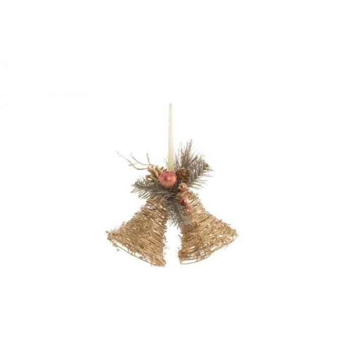 Cloche de Noël suspendu Doré en rotin 20x10x17 cm