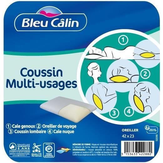 BLEU CALIN Oreiller à mémoire de forme multi-usages - 42 x 23 cm