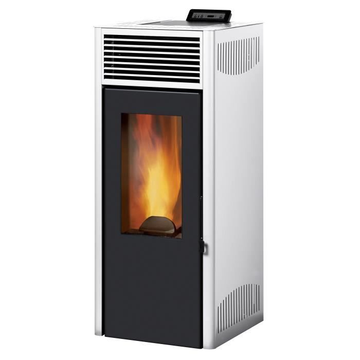 INVICTA Nola 8 - 8 Kw - Poêle à granulés étanche modulable de 3,1 à 8 kW - Acier - Rendement : 90 % - Flamme verte 7* - Blanc