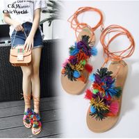 SANDALE - NU-PIEDS Bohême Mode Houppe Sphère Désign Sandals Femme Pla SANDALE - NU-PIEDS Bohême Mode Houppe Sphère Désign Sandals Femme Pla