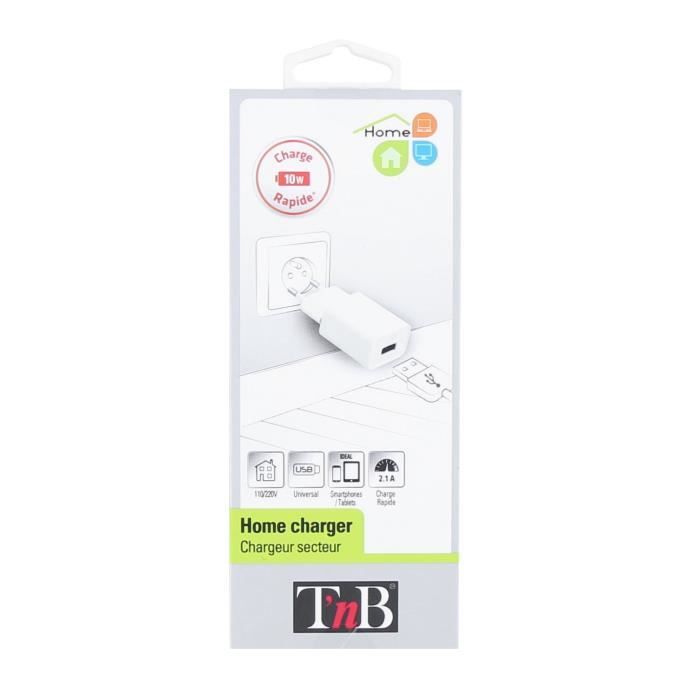 TNB Chargeur secteur USB 2.1A - Blanc