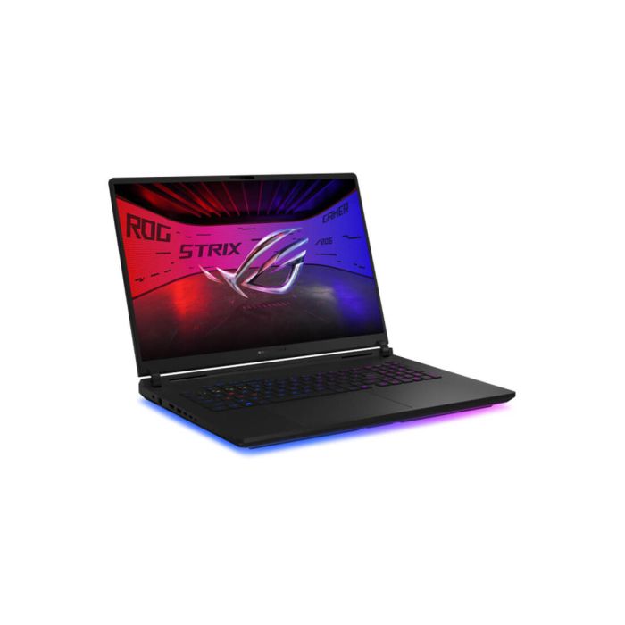 Vue de trois quarts avant du ASUS ROG STRIX G635LX-RW159W avec clavier rétroéclairé