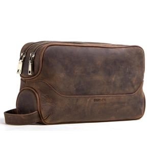 Cuir véritable laver sac pour homme de voyage articles de toilette trousse de toilette sac cosmétique noir