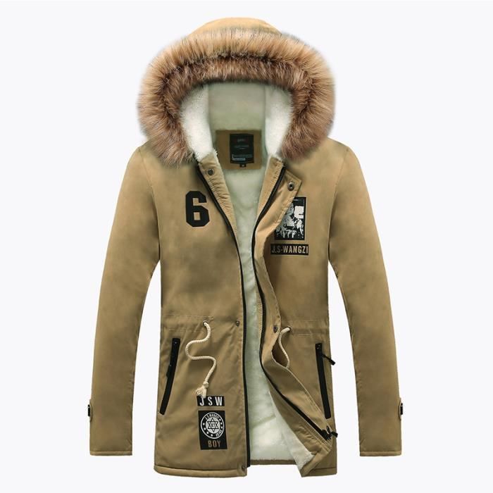 Capuche Écusson Homme En Kaki Parka noir Fausse À Fourrure vert Imprimé gExq0Fwq