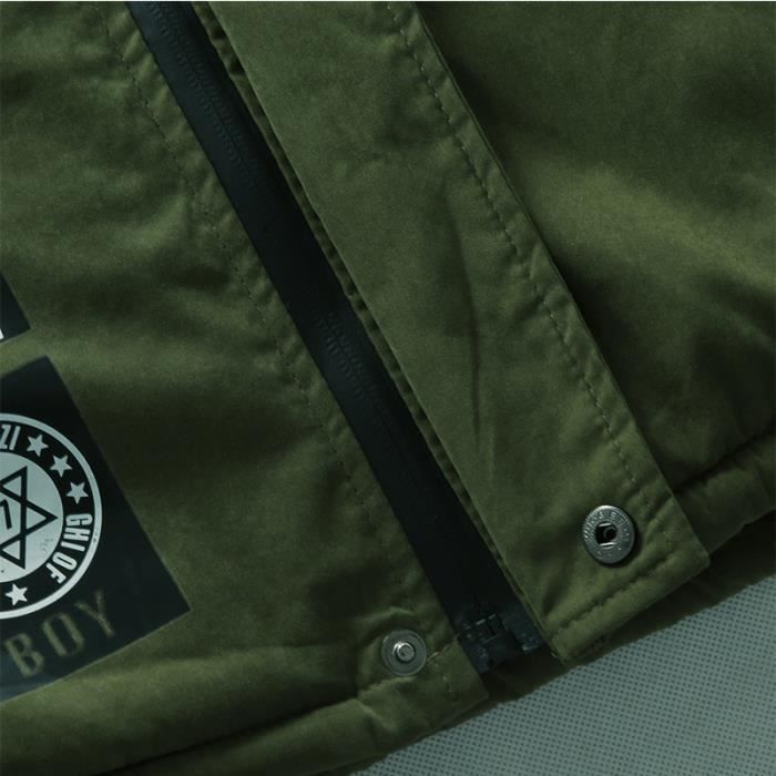 Capuche Écusson Homme En Kaki Parka noir Fausse À Fourrure vert Imprimé gExq0Fwq