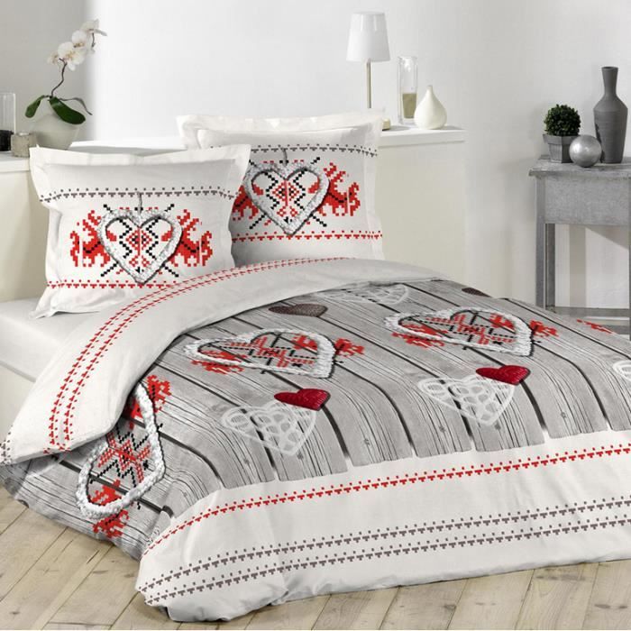 Housse de couette Coeur Style Montagne +2 taies (240 x 260 ...