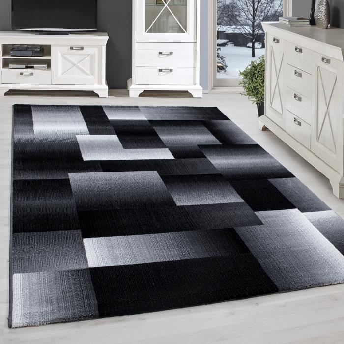 Simpex Tapis De Salon Moderne Motif Vagues Noirgrisblanc