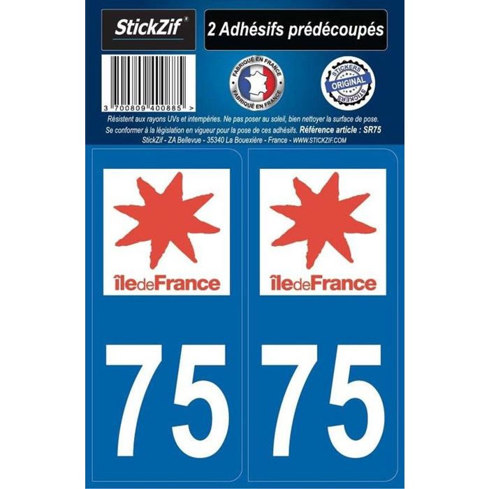 STICKZIF 2 Autocollants Région Département 75 SR75