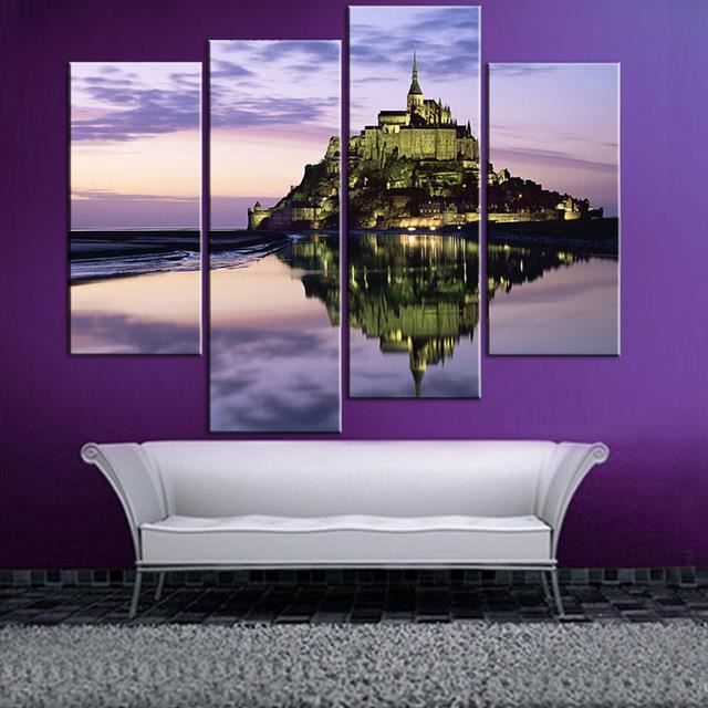 Ancien Château Avec Paysage Marin Peinture Murale Peinture Tableau D