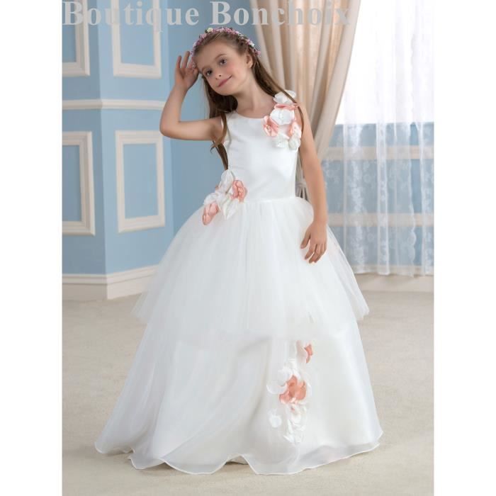 Robe De Cérémonie Princesse Anniversaire Mariage Fille Enfant Longue Blanc Sans Manches