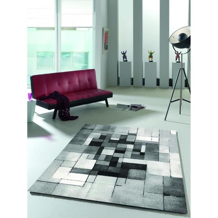 BELIS Tapis de salon contemporain 200x290 cm gris, blanc et noir ... BELIS Tapis de salon contemporain 200x290 cm gris, blanc et noir ...