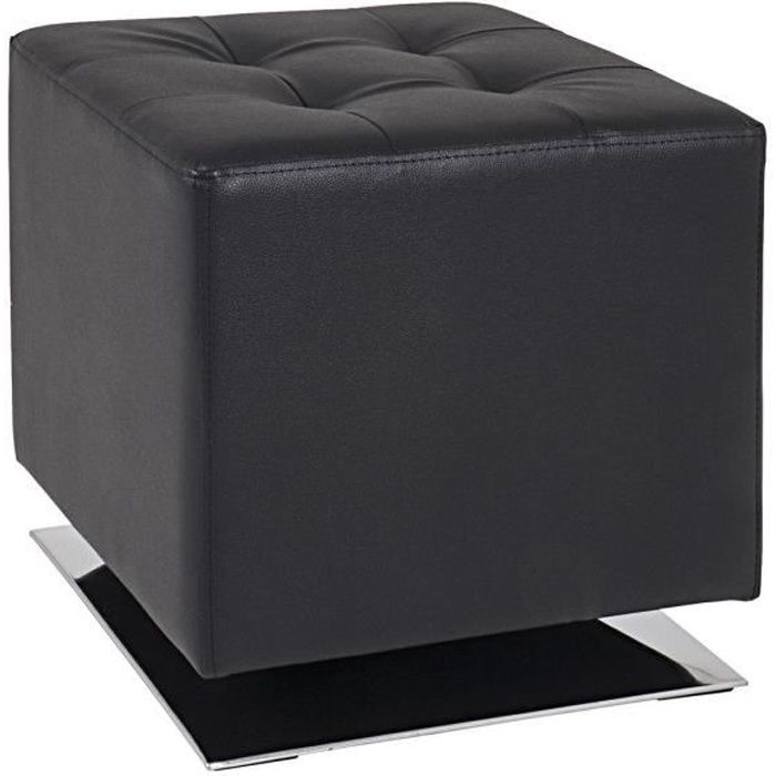 Pouf carré 40 cm noir et chromé