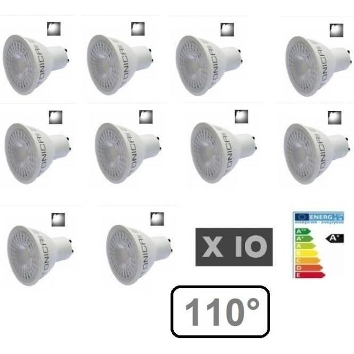 Blanc Angle 5w Lot Led 6000k Projection 110° Froid 10 Ampoule Gu10 mvN8ny0wO