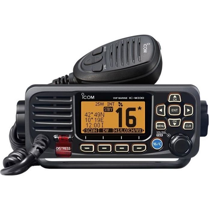 ICOM VHF Marine Fixe Classe D ASN - Récepteur GPS/GLONASS intégré IPX7 - IC-M330GE - Noir