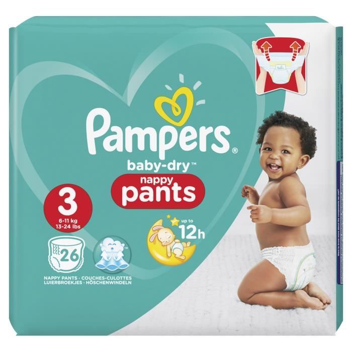 Pampers Baby-Dry Pants Taille 3, 6-11 kg, 26 Couches-Culottes
