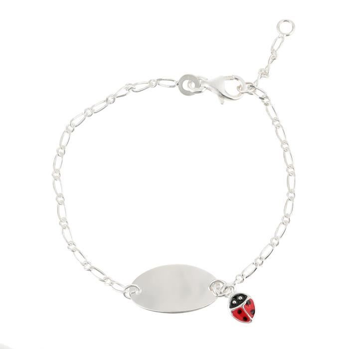 YSORA Bracelet Identité Argent 925° Pampille Coccinelle Email Enfant Mixte
