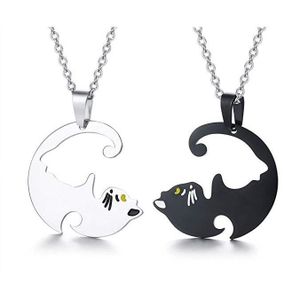 Couples Bijoux Divisé Puzzle Collier De Chat Relation Amicale Pendentifnoir Et Blanc