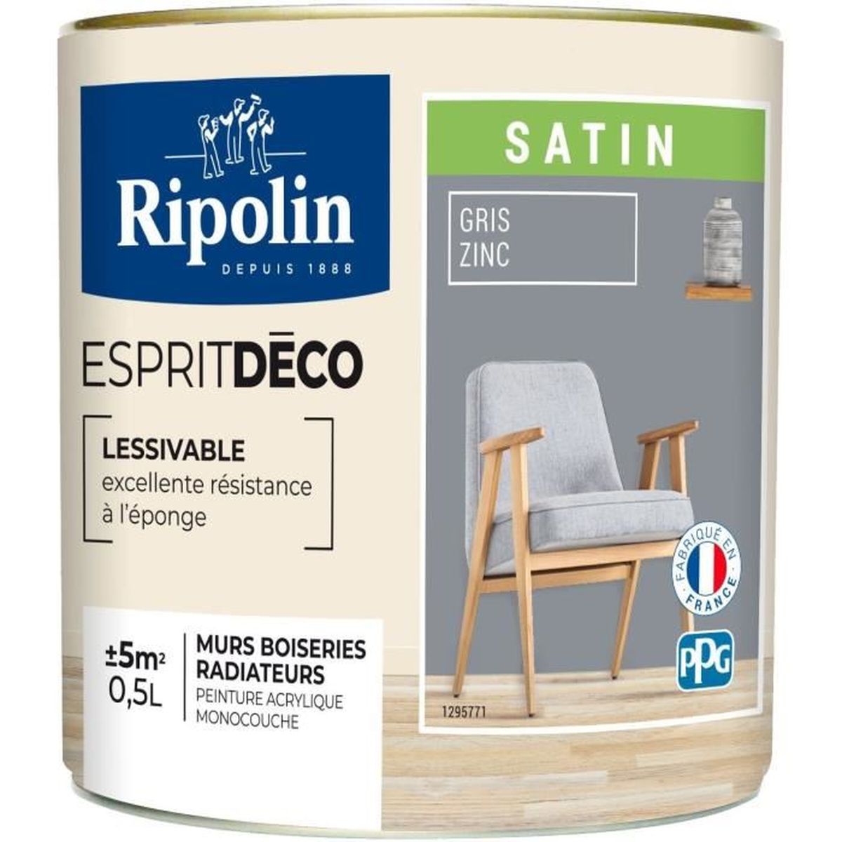 Ripolin Peinture Murale Pour Toutes Pièces Gris Zinc Satin 05 L