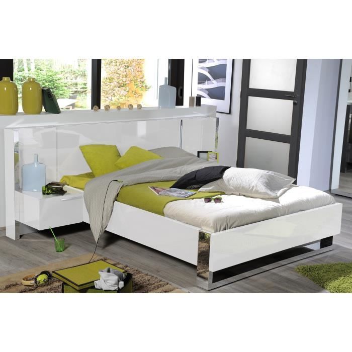 SUNRISE Ensemble Lit adulte 140x190 cm + 2 tables de chevet 44 cm avec