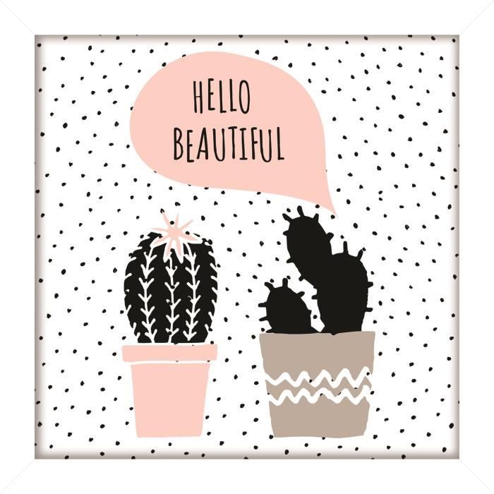 Image encadrée type coffre Licorne - MDF - 22x22 cm - Rose et noir
