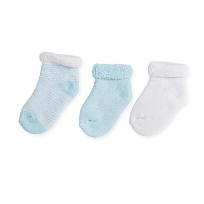 Lot de 3 chaussettes bébé Garçon TROIS KILOS SEPT - Blanc et Bleu 0-3 mois