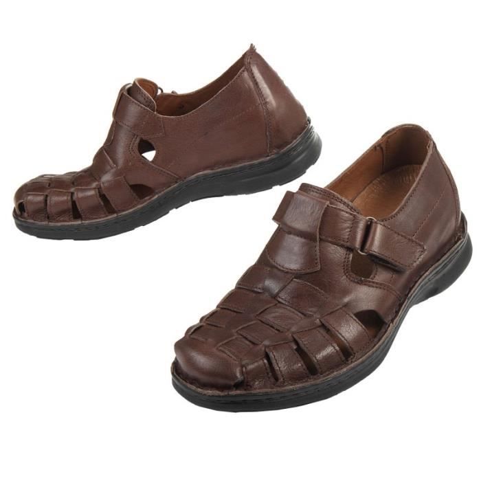 Cuir Homme Invisibles Talonnettes Marron Sandales Véritable jL54AR