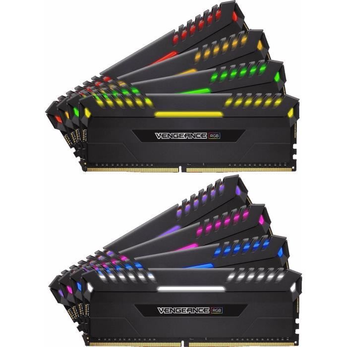 CORSAIR Mémoire PC DDR4 - Vengeance RGB 64 Go (8 x 8 Go) - 2666 MHz - CAS 16 - LED RGB (CMR64GX4M8A2666C16)