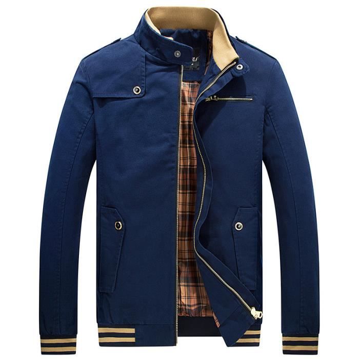 Veste Mi Saison Homme Col Montant Blouson Zippé Bleu Bleu ...