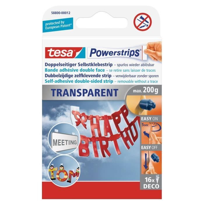 TESA Bande adhésive - Powerstrips - Transparent - x 16