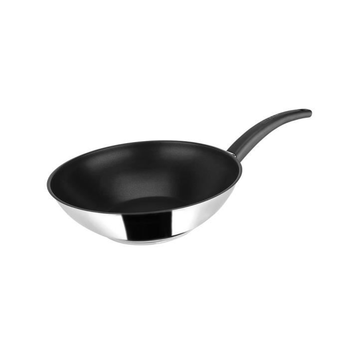 SITRAM Wok Arpège en inox brillant - Ø 28 x H 8,5 cm - Noir - Tous feux dont induction