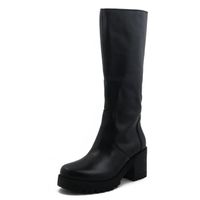 BOTTE Botte femme en cuir noir, talon 7cm, fermeture écl BOTTE Botte femme en cuir noir, talon 7cm, fermeture écl