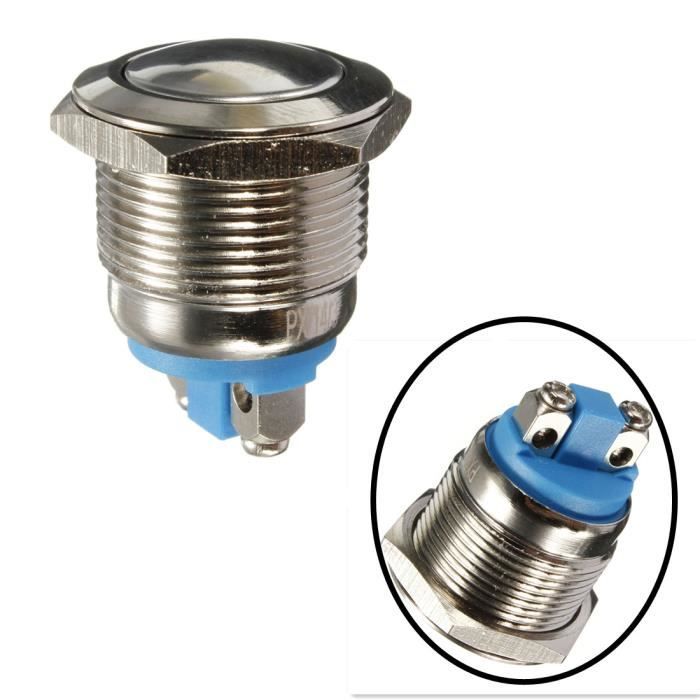 Bouton Poussoir Klaxon Momentané 12V Avec LED - Trou 16mm, IP65 - Pour Voiture, Bateau, Camion (Bleu)
