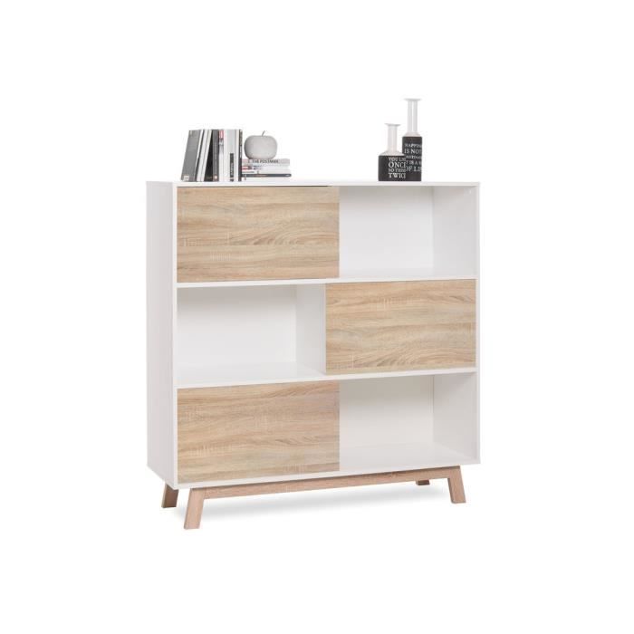 APART Bibliothèque scandinave - Blanc ou décor chêne - L 120 cm
